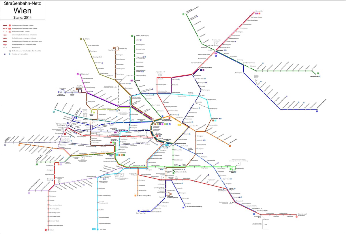 Wiedeń strassenbahn mapie