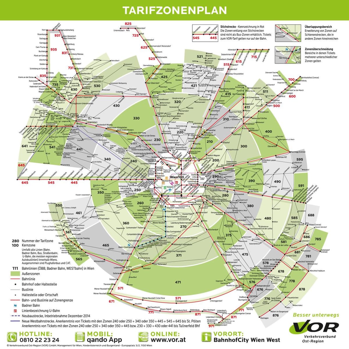 Mapa Wiednia strefy metra 100