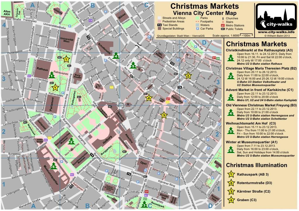 Mapa Wiedeń jarmark Bożonarodzeniowy