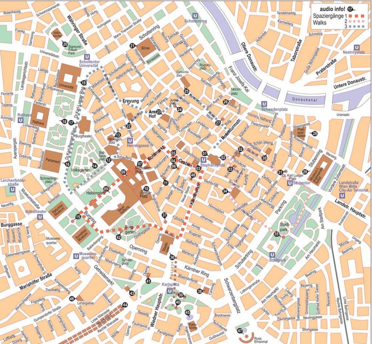Wiedeń Austria miasto-centrum na mapie
