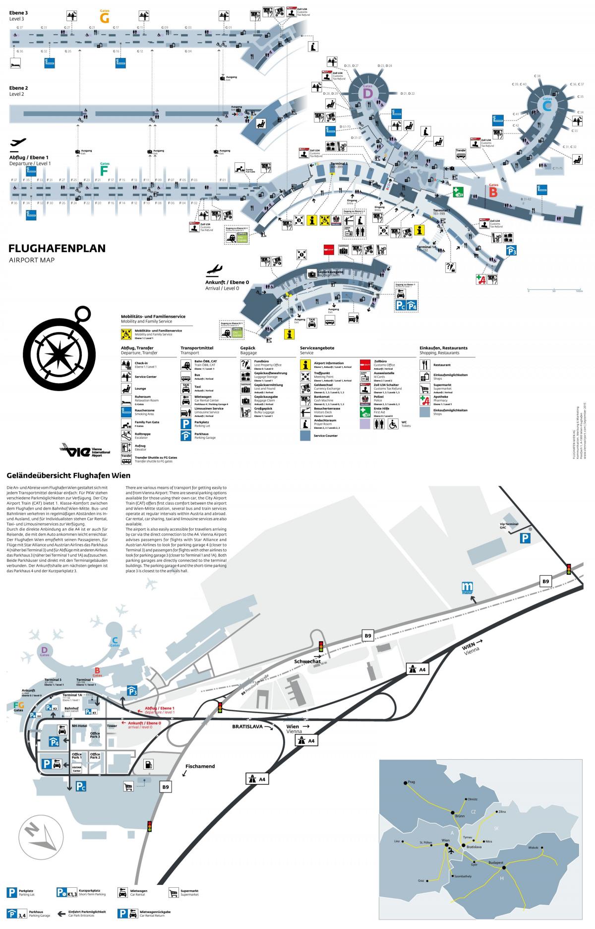 Wiedeń lotnisko wylotu mapie