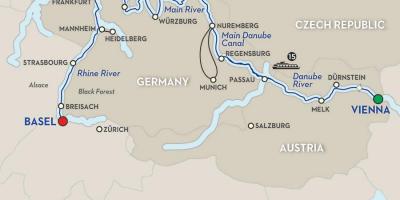 Mapa rzeki Dunaj w Wiedniu 