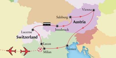 Mapa Wiednia, Szwajcarii.