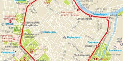 Wiedeński obwodnicy tramwaj trasę na mapie