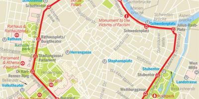 Wiedeński obwodnicy tramwaj trasę na mapie